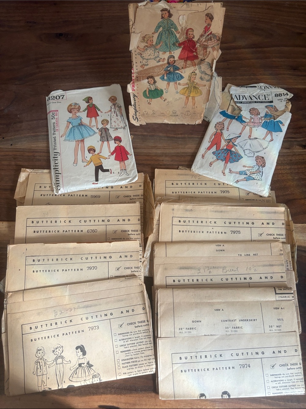 Vintage Sewing Pattern Lot - doll Dresses & Coats - Multicolor